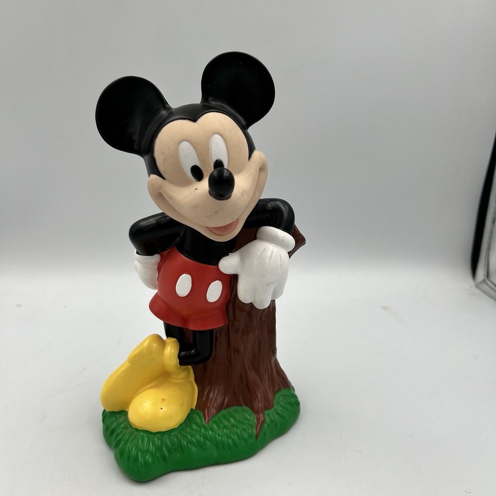 Vintage 1984 Just Toys Disney Mickey Mouse Rubber Coin Piggy Bank Tree Stump